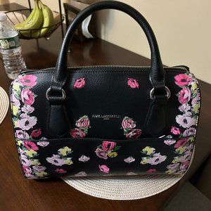 Karl Lagerfeld Paris Women's Willow Floral Leather Satchel - Black